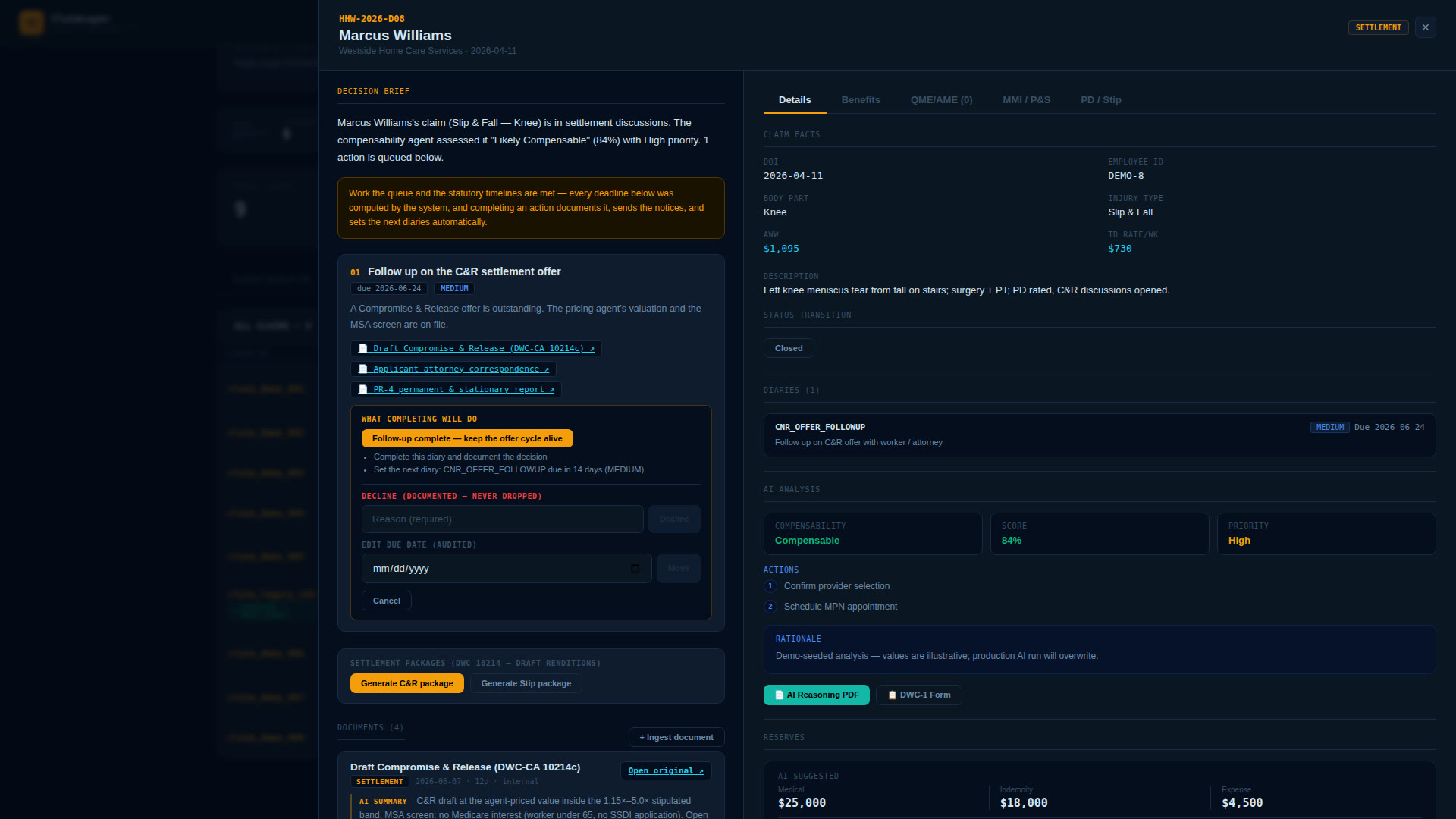 Claim file with AI compensability analysis