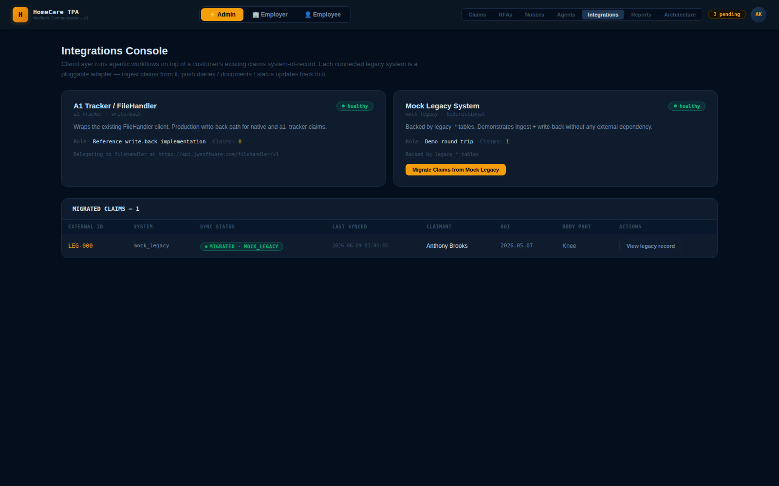 Legacy integrations console